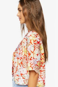 Tropical Floral Print Cropped Shirt