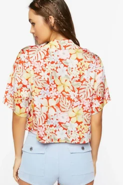 Tropical Floral Print Cropped Shirt