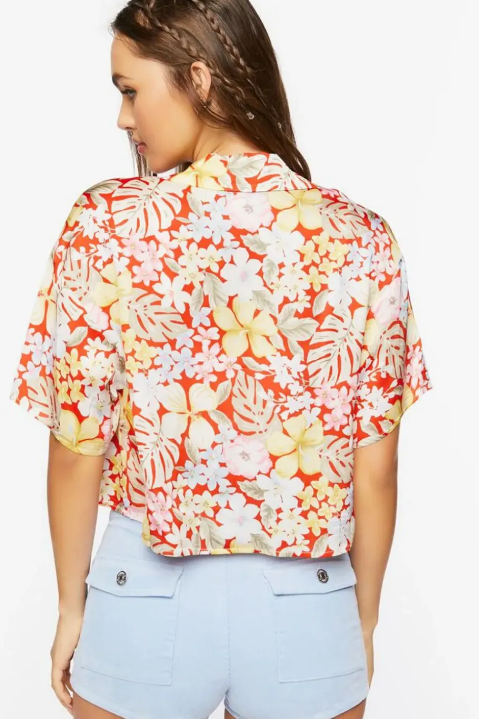 Tropical Floral Print Cropped Shirt