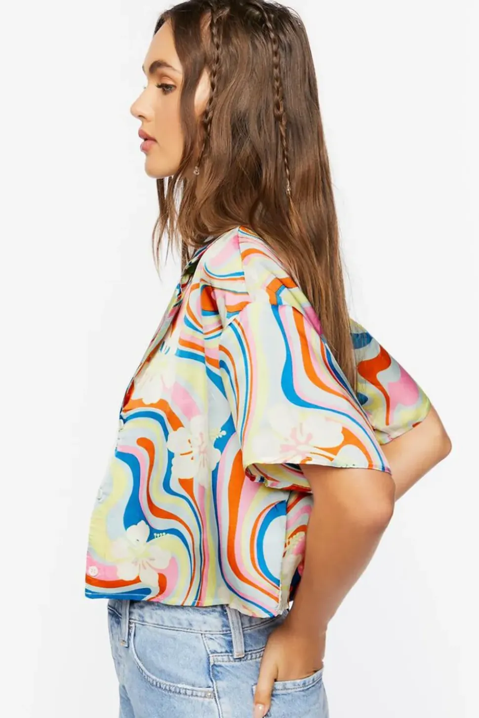 Tropical Floral Print Cropped Shirt