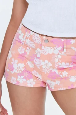 Tropical Floral Print Denim Shorts