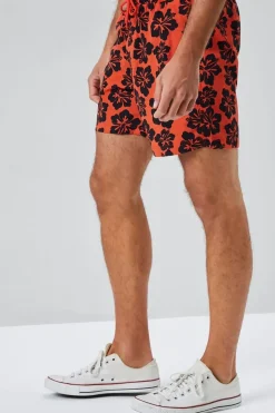 Tropical Floral Print Swim Trunks