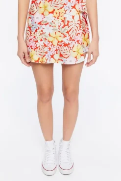 Tropical Floral Print Wrap Mini Skirt