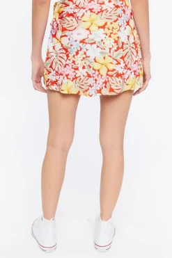 Tropical Floral Print Wrap Mini Skirt
