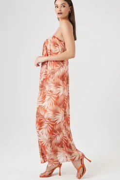 Tropical Leaf Print Maxi Dress