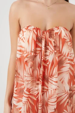 Tropical Leaf Print Maxi Dress