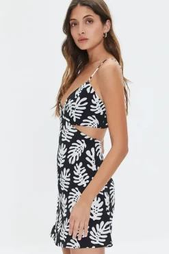 Tropical Leaf Print Mini Dress