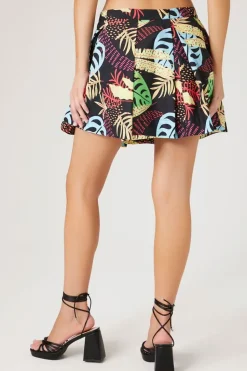 Tropical Leaf Print Mini Skirt