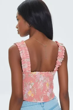 Tropical Leaf Smocked Crop Top