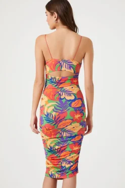 Tropical Print Bodycon Midi Dress