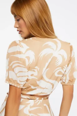 Tropical Print Cropped Wrap Top