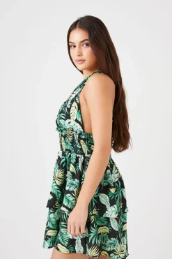 Tropical Print Halter Mini Dress