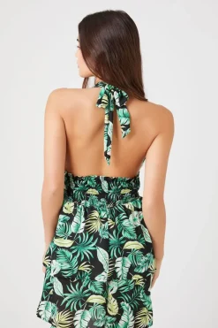 Tropical Print Halter Mini Dress