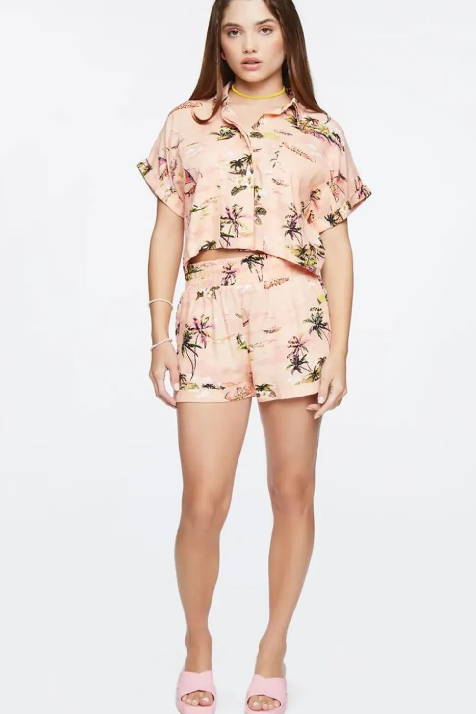 Tropical Print High-Rise Shorts