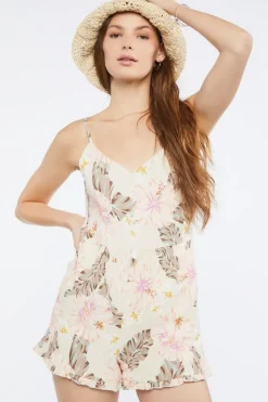 Tropical Print Lace-Back Romper