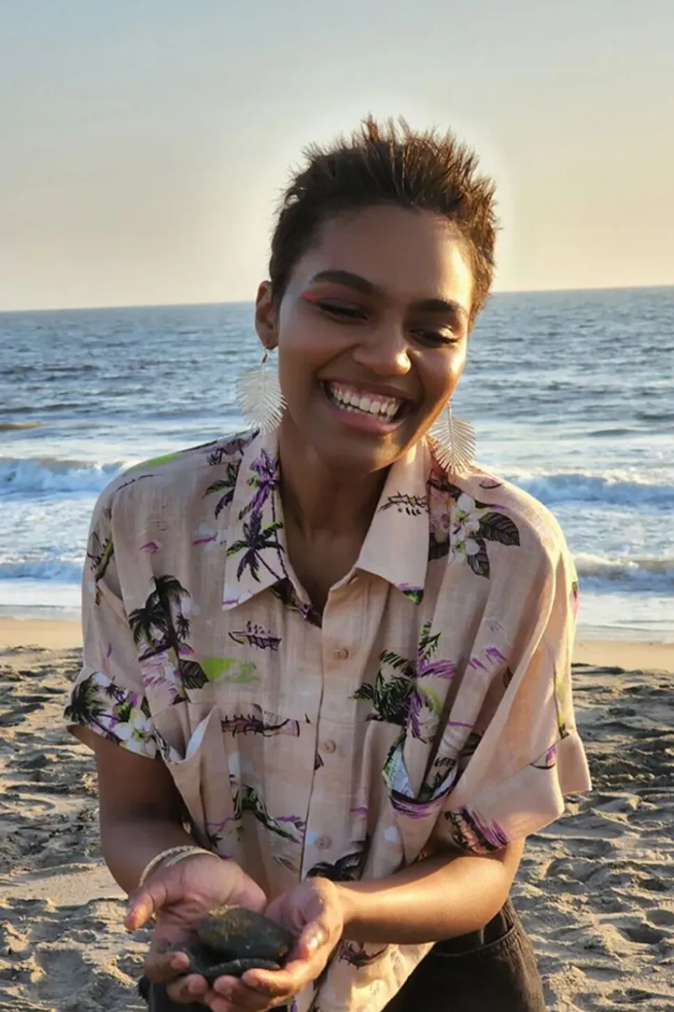 Tropical Print Linen-Blend Shirt