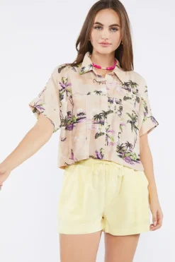 Tropical Print Linen-Blend Shirt