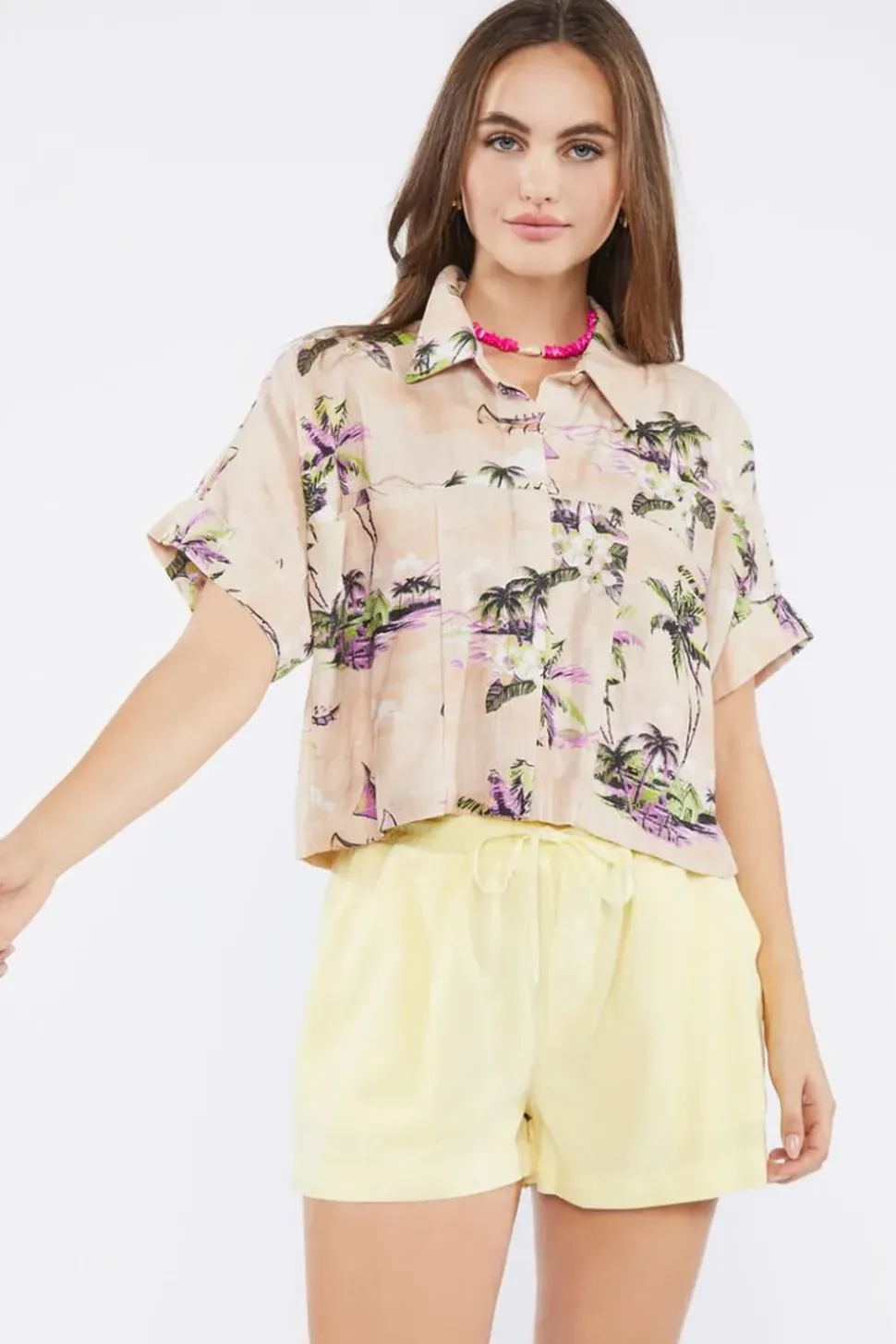 Tropical Print Linen-Blend Shirt