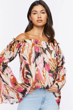 Tropical Print Off-The-Shoulder Top