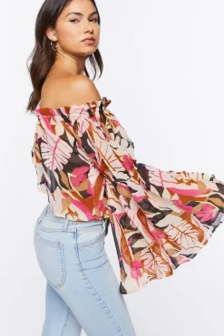 Tropical Print Off-The-Shoulder Top