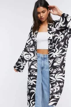 Tropical Print Satin Kimono