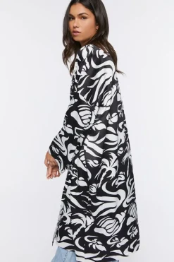 Tropical Print Satin Kimono