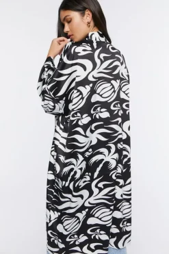 Tropical Print Satin Kimono