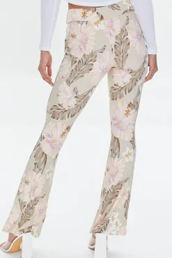 Tropical Print Self-Tie Flare Pants