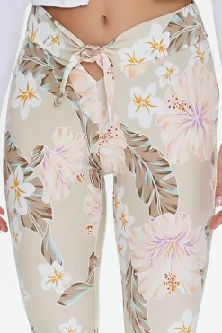 Tropical Print Self-Tie Flare Pants