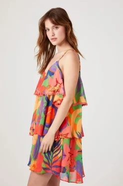Tropical Print Tiered Dress