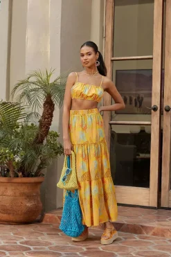 Tropical Print Tiered Maxi Skirt