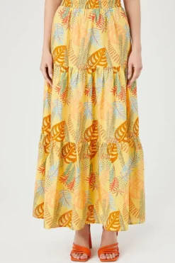 Tropical Print Tiered Maxi Skirt