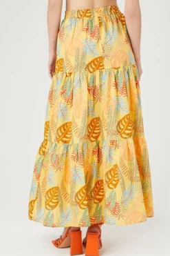 Tropical Print Tiered Maxi Skirt