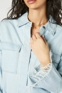 Trumpet-Sleeve Denim Mini Dress