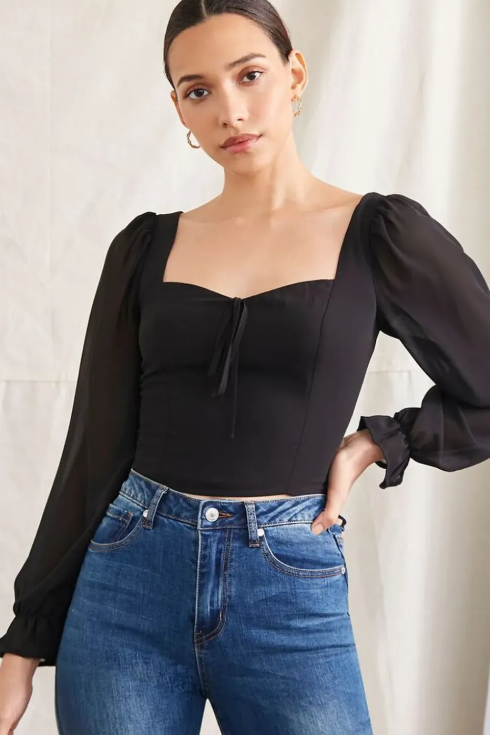 Trumpet-Sleeve Smocked Top