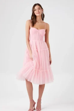 Tulle Ruffled Bustier Midi Dress