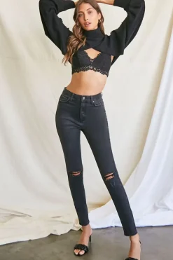 Turtleneck Crossover Cropped Sweater