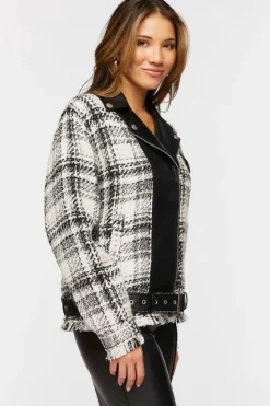 Tweed & Faux Leather Moto Jacket