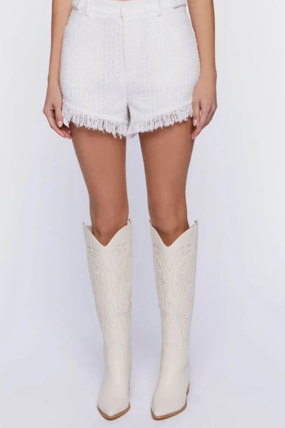 Tweed Frayed-Trim High-Rise Shorts