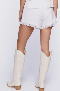 Tweed Frayed-Trim High-Rise Shorts
