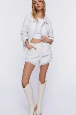 Tweed Frayed-Trim High-Rise Shorts