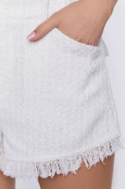 Tweed Frayed-Trim High-Rise Shorts
