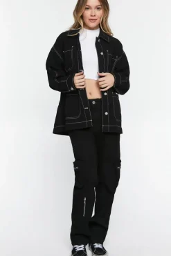 Twill Contrast-Trim Shacket