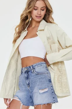 Twill Crochet-Panel Shacket