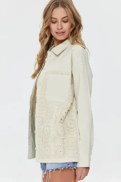 Twill Crochet-Panel Shacket