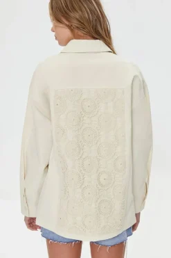 Twill Crochet-Panel Shacket