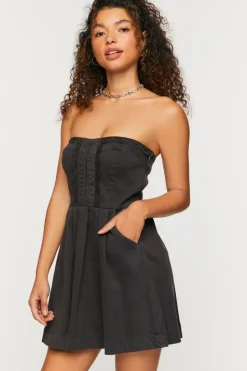 Twill Crochet-Trim Strapless Mini Dress