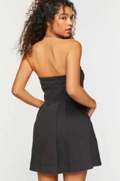 Twill Crochet-Trim Strapless Mini Dress
