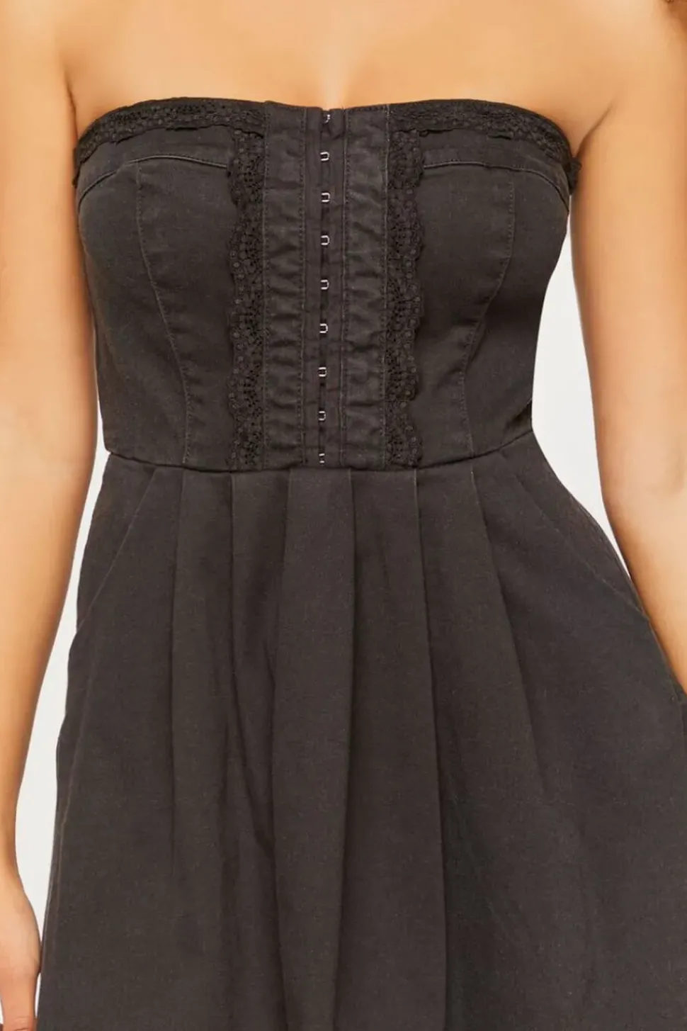 Twill Crochet-Trim Strapless Mini Dress