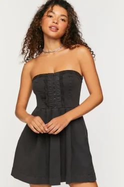 Twill Crochet-Trim Strapless Mini Dress